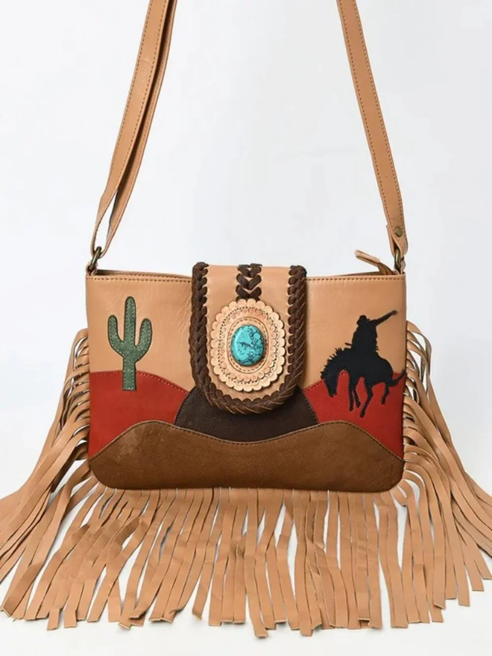 American Darling Desert Spirit Fringe Crossbody with turquoise concho element